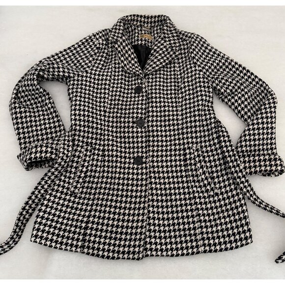 Odyn Houndstooth Belted Mid-Length Coat Women’s XL Black White Mod Retro Goth St - Picture 6 of 14